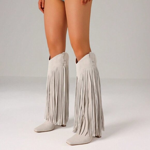 Apricot western cowgirl fringe detailed boots - Picture 2 of 6